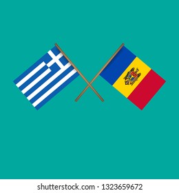 Greece and Moldova crossed flags.Language learning or travel concept 