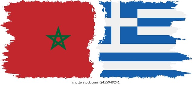 Greece and Morocco grunge flags connection, vector