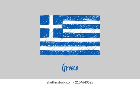 Greece National Country Flag Marker Or Pencil Sketch Illustration Vector