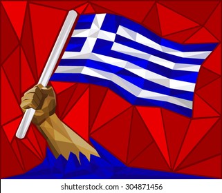 Greece National Day Concept - Hand Holding Flag