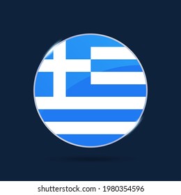 icono del botón Circle de la bandera nacional de grecia. Bandera simple, colores oficiales y proporción correcta. Ilustración vectorial plana.