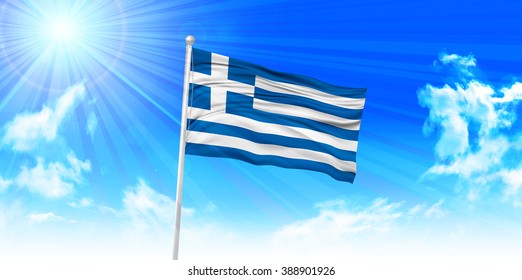 Greece national flag sky background