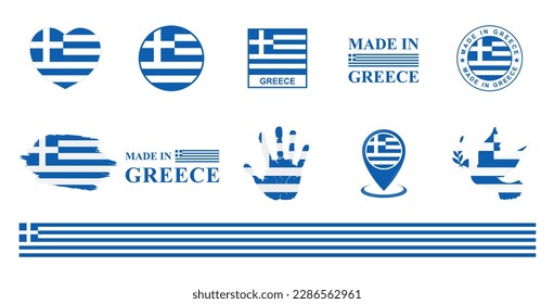 Greece national flags icon set. Labels with Greek flags. Vector illustration