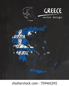 Greece national vector map with sketch chalk flag. Sketch chalk hand drawn illustration