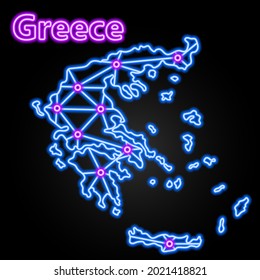 Greece neon map, isolated vector illustration.