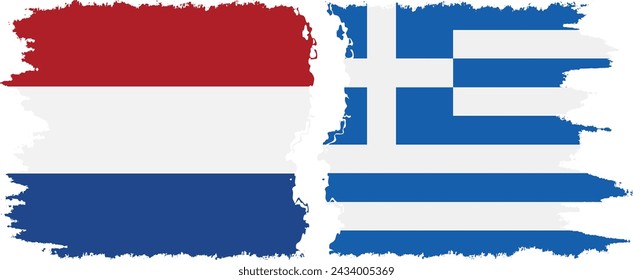 Greece and Netherlands grunge flags connection, vector