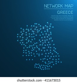 Greece network map. Abstract polygonal map design. Internet connections vector illustration.