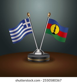 Greece and New Caledonia table flags relation  with gradient backgrund. Vector Illustration