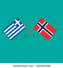 Greece and Norway crossed flags.Language learning or travel concept