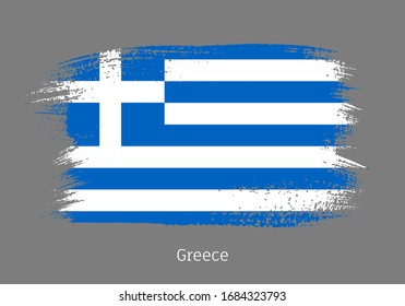 Greece official flag in shape of paintbrush stroke. Grecian national identity symbol. Grunge brush blot object isolated on white background vector illustration. Greece country patriotic stamp.