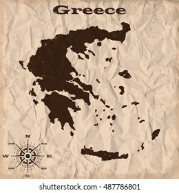 Greece old map with grunge and crumpled paper. Vector illustration