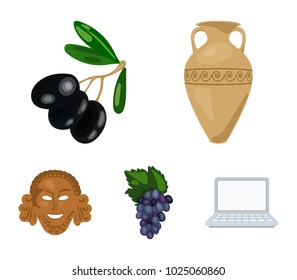 Greece, olive, branch, vase .Greece set collection icons in cartoon style vector symbol stock illustration web.
