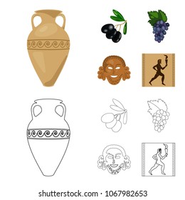 Greece, olive, branch, vase .Greece set collection icons in cartoon,outline style vector symbol stock illustration web.