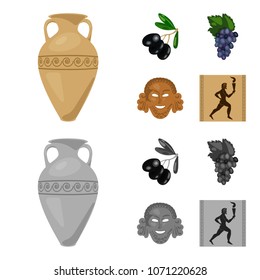 Greece, olive, branch, vase .Greece set collection icons in cartoon,monochrome style vector symbol stock illustration web.