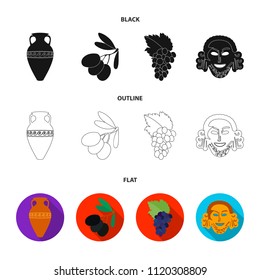 Greece, olive, branch, vase .Greece set collection icons in black,flat,outline style vector symbol stock illustration web.