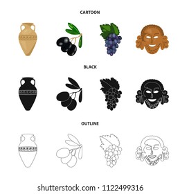 Greece, olive, branch, vase .Greece set collection icons in cartoon,black,outline style vector symbol stock illustration web.