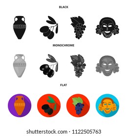 Greece, olive, branch, vase .Greece set collection icons in black, flat, monochrome style vector symbol stock illustration web.