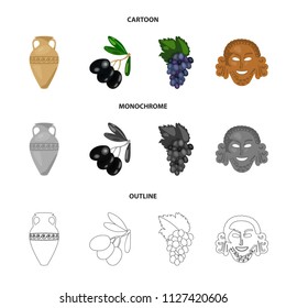 Greece, olive, branch, vase .Greece set collection icons in cartoon,outline,monochrome style vector symbol stock illustration web.