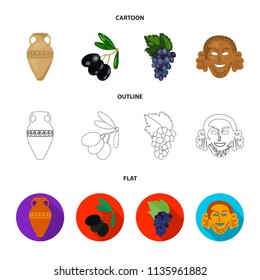 Greece, olive, branch, vase .Greece set collection icons in cartoon,outline,flat style vector symbol stock illustration web.