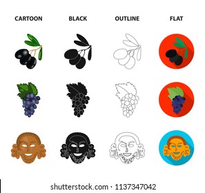 Greece, olive, branch, vase .Greece set collection icons in cartoon,black,outline,flat style vector symbol stock illustration web.