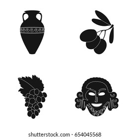 Greece, olive, branch, vase .Greece set collection icons in black style vector symbol stock illustration web.