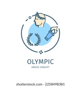 Greece Olympic Game Travel and Tourism Thin Line Icon Concept Include of Laurel Wreath and Torch. Vector illustration