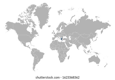 Greece on detailed world map. With overlay Greece flag. The location of the country of Greece on the world map.