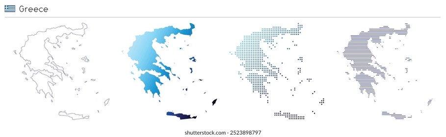 Greece - outline, gradient, dotted and lines geometrical country shape - vector illustration