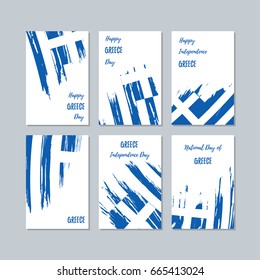 Greece Patriotic Cards for National Day. Expressive Brush Stroke in Flag Colors on white card background. Vector Greeting Card.
