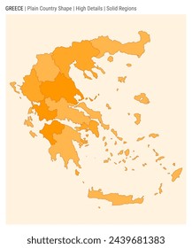 Mapa del país de Grecia. Detalles altos. Estilo Regiones sólidas. Forma de Grecia. Ilustración vectorial.