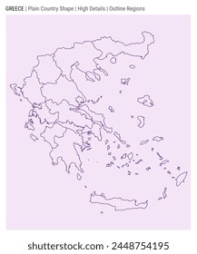 Greece plain country map. High Details. Outline Regions style. Shape of Greece. Vector illustration.