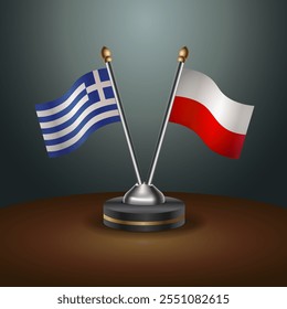 Greece and Poland table flags relation  with gradient backgrund. Vector Illustration