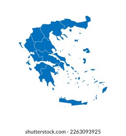 Greece political map of administrative divisions - decentralized administrations and autonomous monastic state of Mount Athos. Solid blue blank vector map with white borders.