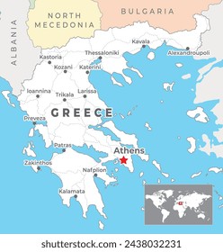 Greece political map with capital Athens, most important cities and national borders