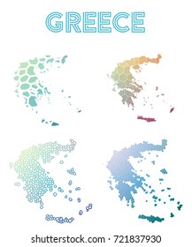 Greece polygonal map. Mosaic style maps collection. Bright abstract tessellation, geometric, low poly, modern design. Greece polygonal maps for infographics or presentation.