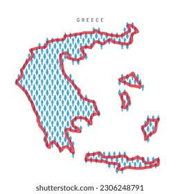 Mapa de población de Grecia. Figuras pegadizas Mapa de griegos con atrevida frontera roja translúcida del país. Patrón de iconos de hombres y mujeres. Ilustración vectorial aislada. Trazo editable.