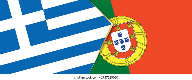 Banderas de Grecia y Portugal, dos banderas vectoriales símbolo de relación o enfrentamiento.