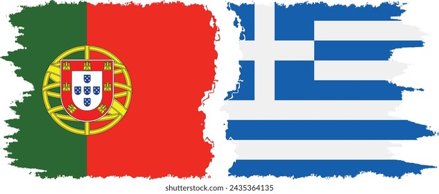 Grecia y Portugal grunge banderas de conexión, vector