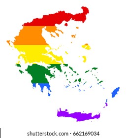 Greece pride gay vector map with rainbow flag colors. Europe country. EU state, Greek pride. 