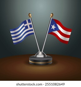 Greece and Puerto Rico table flags relation  with gradient backgrund. Vector Illustration