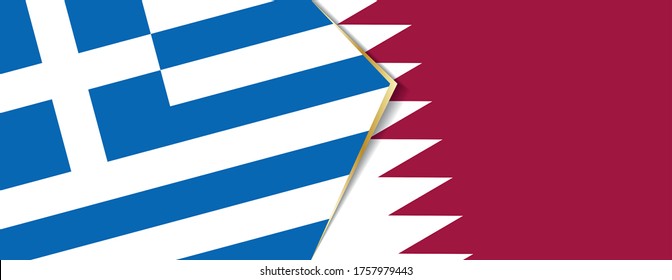 Greece and Qatar flags, two vector flags symbol of relationship or confrontation.