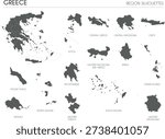 Greece region silhouettes set and blank map of the country isolated on white background. Vector illustration design