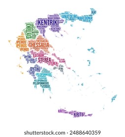 Greece region word cloud. Country shape design. Greece colored illustration. Region names collage cloud. Vector illustration.