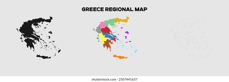 Greece Regional Map in colors. EPS file also in selhoutte and outlined form. Editable EPS file.