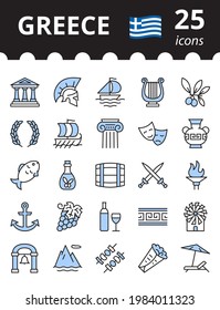 Greece related icon set. Greek symbols collection. Vector illustration.