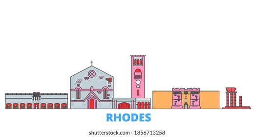 Greece, Rhodes line cityscape, flat vector. Travel city landmark, oultine illustration, line world icons