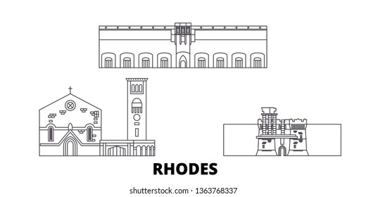 Greece, Rhodes line travel skyline set. Greece, Rhodes outline city vector illustration, symbol, travel sights, landmarks.