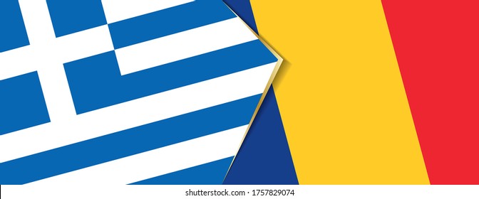 Greece and Romania flags, two vector flags symbol of relationship or confrontation.