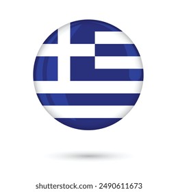 Greece round flag on white background isolated vector graphic illustration for national day independence day celebration, election, games, basketball 3D square glossy shining flag button of Greece