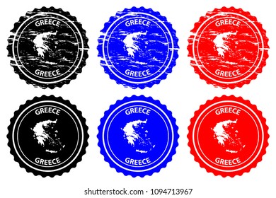 Greece - rubber stamp - vector, Hellenic Republic (Hellas) map pattern - sticker - black, blue and red